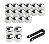Risveglio Lot de 20 cache-écrous de roue chromés de 17 mm, avec outil de démontage, boulons en plastique ABS pour protection de roue de voiture, argent