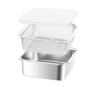 Risveglio Lot de 3 plaques de cuisson en acier inoxydable avec insert filtrant et couvercles, antirouille - Plateau profond de cuisson et de stockage des aliments pour réfrigérateur (19 x 19 x 7,2 cm)