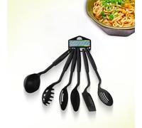 Risveglio Lot de 6 ustensiles de cuisine en nylon résistant à la chaleur avec spatule, louche, friture et pâtisserie, noir