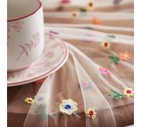 Risveglio Nappe en dentelle transparente avec fleurs colorées, tissu polyester, lavable en machine, 150 x 100 cm