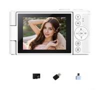 Risveglio Pour appareil photo numérique compact 4K 64 MP, zoom 16x et écran rabattable à 180°, enregistreur vidéo HD portable pour voyage et usage quotidien (blanc, 32 Go)
