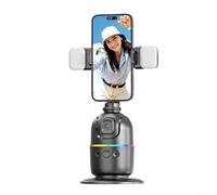 Risveglio Support stabilisateur pour smartphone avec rotation à 360 degrés et télécommande, pour suivi automatique du visage et vidéos en direct, pour support de bureau compact en ABS de voyage, noir
