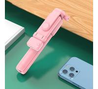 Risveglio Trépied à selfie rotatif à 360 degrés avec lumière de remplissage, support de téléphone à distance sans fil, compatible avec iPhone et Huawei, 70 cm, blanc (rose)