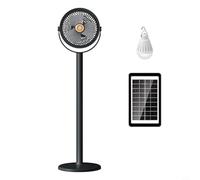 Risveglio Ventilateur solaire compact avec lumière LED, ventilateur USB rechargeable à 5 vitesses, 4000 mAh pour batterie (noir)