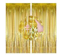 RISVOWO 2 Pièces Rideau Brillant Métallique, Doré Foil Fringe Tinsel, Frange Anniversaire, pour Mur Photographie Mariage Fête Noël Party (1 x 2m)