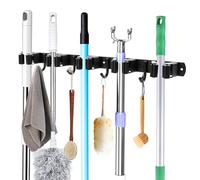 RISVOWO Accroche Balai Mural, Porte Balais Acier Inoxydable avec 5 Supports et 3 Crochets, Lourd Attache Rangement, en Acier Inoxydable pour la Cuisine, Le Garage, Le Jardin (Noir)