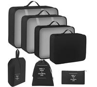 RISVOWO Organisateur de Voyage, Lot de 7 Organisateur Valise Packing Cubes, Étanche Sacs de Voyage Rangement pour Vêtements Sous-vêtements, Chaussures et Cosmétiques (Noir)