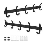 RISVOWO Porte Manteau Mural, 2 Pièces Patère Murale Métal, Porte Serviette avec 10 Crochets, Patere Salle de Bain, Coat Hooks, Porte Serviette pour Entrée Chambre Salle de Bain et Cuisine (Noir)