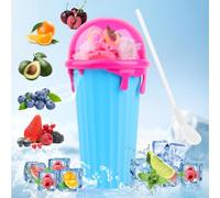 RISVOWO Slushy Maker Cup, Squeeze Cup en Silicone 500ml avec paille et cuillère 2 en 1 Frozen Magic Slushy Maker Cup pour Faire de la Glace soi-même, Gobelet à Smoothies (Bleu)