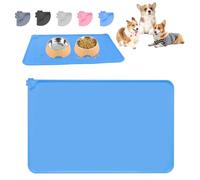 RISVOWO Tapis Gamelle Chien, Tapis de Gamelle en Silicone pour Animaux, Tapis d'alimentation pour Chiens et Gamelles, Imperméable et Antidérapant, Gris, 48 x 30 cm (Bleu)