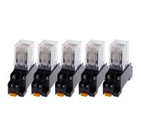 RISWEKFW 5Set LY2NJ JQX-13F Small Electromagnetic Power Relay DC12V DC24V AC110V AC220V Small Relay 10A 8 Pins Coil DPDT with Socket(AC,12V)
