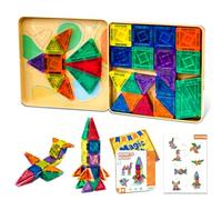 Riswistoy Mini Magnetic Tiles 60 Pièces, Construction Magnétique Enfant Jouet Éducatif, Bloc de Construction Magnétique pour Créativité et Jeux Magnetique Enfant à la Maison, à l'École ou en Voyage