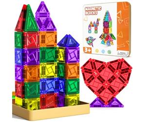 Riswistoy Mini Magnetic Tiles 60 Pièces, Construction Magnétique Enfant Jouet Éducatif, Bloc de Construction Magnétique pour Créativité et Jeux Magnetique Enfant à la Maison, à l'École ou en Voyage