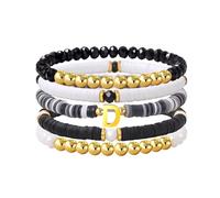 Risyfjew Bracelet avec initiales pour femme - Bracelet en perles d'argile personnalisé - Lettre délicate - Breloques dorées - Bracelet tendance empilable - Cadeau bohème, 19cm, Perlé, perles, Pas de