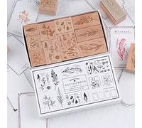 RISYPISY 10PCS de Tampons en Bois, Tampons Caoutchouc de Style de Plantes et Papier à Notes pour Dessins, Lettres, Cartes, Scrapbooking, Bullet Journal pour Enfants, Adultes