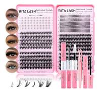 RITALASH Kit d'extension de cils + cils inférieurs + pointes - Extensions de cils avec joint et joint d'étanchéité - Outil de retrait de cils, pince à épiler (30D 50D 60D 80D + cils inférieurs + kit