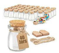 Ritayedet Lot de 40 bocaux à dragées en verre avec couvercle en liège, petites bouteilles en verre de 96,4 g pour dragées de mariage, fête prénatale, fête, bocaux cadeaux pour bonbons, ficelle et