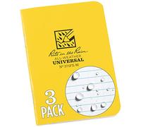Rite in the Rain Lot de 3 blocs-notes en papier imperméable avec couverture flexible noire, 24 pages, 12 feuilles, reliure point selle, règles impériales et métriques, 9,6 x 10,2 cm, jaune