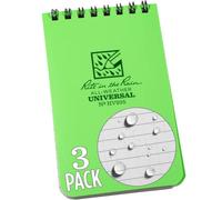 Rite in the Rain Lot de 3 cahiers à spirales florescents de 7,6 x 12,7 cm, couverture verte haute visibilité, motif de page universel, n° HV35-3