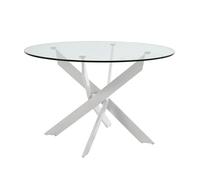Table Ronde 120cm Pieds Métal Blanc et Plateau en Verre - RITHA -
