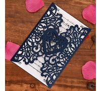 Ritioner 10pcs Cartes d'invitation Mariage, Baptême (Blanc, Or, Bleu)