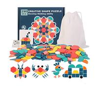 RiToEasysports 180pcs Blocs en Bois Jouet, Couleurs Vives Puzzle des Formes Géométriques pour Les Enfants de 3 à 6 Ans
