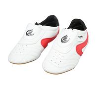 RiToEasysports Chaussures de Taekwondo Légères, Chaussures de Kickboxing Respirantes en Cuir PU Semelles Oxford Chaussures de Sport avec Garniture Rouge Adaptées à la Boxe Kung Fu Tai Chi (43)