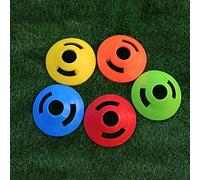 RiToEasysports Cônes de Disque de 50 Pièces, Cônes d'entraînement PE pour Le Football, Le Basket-Ball, Le Rugby avec Support et Sac en Filet, Hauteur de 5CM pour Les Exercices d'agilité (Jaune +