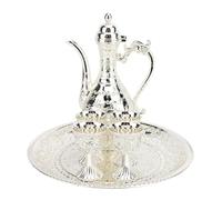 RiToEasysports Ensemble de Cafetière Turque Vintage, Théière en Métal Exquis, Plateau, Tasses, pour Affichage de Bar à Domicile (SILVER)