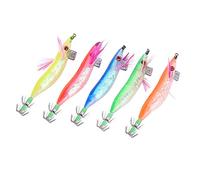 RiToEasysports Fake Shrimp Baits, 5PCs Baits Hook Fish Squid Jigs Hard avec des Yeux de Poisson 3D et des Crochets à Haute Résistance