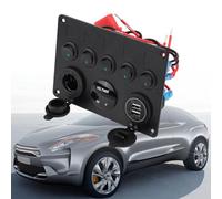 RiToEasysports Panneau d'interrupteur à Bascule en Métal ABS, Panneau d'interrupteur Marche/arrêt 12V 24V, 5 Gangs, Double Voltmètre USB avec Protection 15A pour Voiture, Bateau, Camion Marin RV
