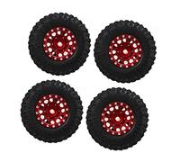 RiToEasysports RC Tire and Wheel Hub Ensemble pour Axial SCX24 1/24 RC Car, Matière en Alliage en Caoutchouc et en Aluminium, Roues et Pneus Robustes (Rouge)