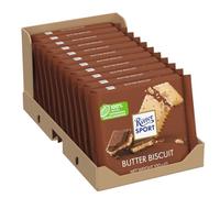 RITTER SPORT-Biscuit au beurre 100 g, Chocolat au lait entier avec un Biscuit nappé de crème de cacao-A emporter partout-Boite de 11 tablettes