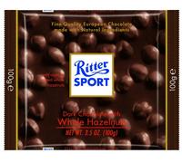 Ritter Sport, Lot de 8 barres de chocolat noir avec noisettes entières (paquet d'oreiller), 99,2 g