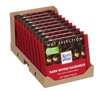 RITTER SPORT- Noir Noisettes Entières- Tablette 100 g, Chocolat Noir -A emporter partout-Boite de 10 tablettes