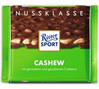 RITTER SPORT-Noix de Cajou- Tablette 100 g, Chocolat au lait -A emporter partout-Boite de 12 tablettes