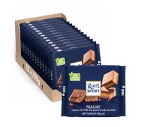 RITTER SPORT-Praliné Tablette 100 g, Chocolat au lait entier avec une garniture crémeuse de praliné premium-A emporter partout-Boite de 13 tablettes (L'emballage peut varier)