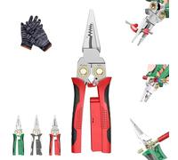 Ritualous Pince à dénuder 8 en 1 avec testeur de tension, Outdoorfun 8 en 1 - Pince à dénuder électrique multifonction pour couper et tirer des fils (rouge)