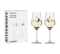 Ritzenhoff 3411002 Verre à vin blanc 300 ml - Série Sagengold n° 2 - Set de 2 verres avec motif de raisin, or véritable - Made in Germany
