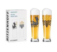 Ritzenhoff 3481010 Verre à bière de blé 500 ml - set de 2 - série Brauchzeit - motif runique, or et noir - Made in Germany