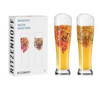 Ritzenhoff 3481011 Verre à bière blanche 500 ml - set de 2 - série Brauchzeit - 2 pièces avec motif animalier, impression numérique multicolore