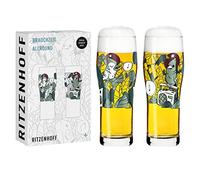 Ritzenhoff 3781003 Lot de 2 verres universels 600 ml Série Brauchzeit n° 3 avec motif assorti Fabriqué en Allemagne, Grün, Dunkelrot