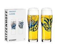 Ritzenhoff 3781004 Lot de 2 verres universels 600 ml - Série Brauchzeit N° 4 - Avec motif assorti - Fabriqué en Allemagne, Or, Noir, Gris, Bleu, Vert