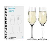 Ritzenhoff 3851001 Lot de 2 flûtes à champagne 250 ml Série Oceanside N° 1 - Motif hippocampe - Fabriqué en Allemagne, Blanc.