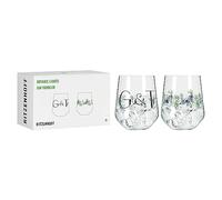 Ritzenhoff 3891001 Lot de 2 verres à gin 700 ml - Série Botanic Lights - 2 verres avec motif et inscription - Fabriqué en Allemagne, Noir, Violet, Vert
