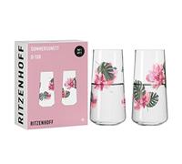 Ritzenhoff 6151001 Juego de vaso universal 600 ml - Serie Sommersonett D-Tox - 2x vaso con motivo floral - Made in Germany, Rose