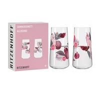 Ritzenhoff 6151002 Lot de 2 verres universels, 600 ml, série Sommersonett, motif cacatoès, fabriqués en Allemagne, Rose, Gris.