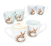 Ritzenhoff & Breker Bunny Lot de 6 gobelets jumbo I 400 ml, Ø 9,4 cm I 2 x blanc, vert et bleu I avec lapin et œufs I en porcelaine printanière pour café, thé, cacao