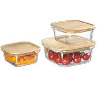 Ritzenhoff & Breker Esperanza Lot de 3 boîtes de conservation carrées en verre avec couvercle en bambou 300 ml, 470 ml et 750 ml