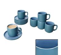 Ritzenhoff & Breker Jasper Lot de 6 tasses à expresso avec soucoupes bleu océan I pour 6 personnes I Set en faïence pour petit déjeuner et café I 6 petites tasses de 70 ml, hauteur 6 cm et soucoupes